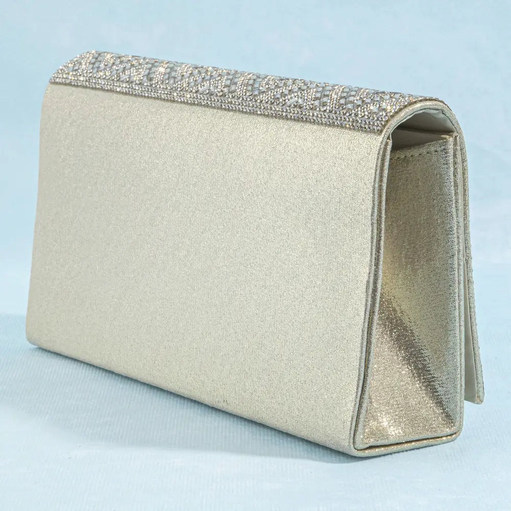 Crystal Diagonal Weave Evening Clutch-Gold