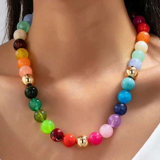 Rainbow Marbled Resin Bead Necklace