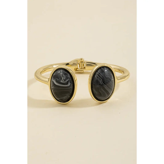 Double Cabochon Open Cuff Bracelet-Black