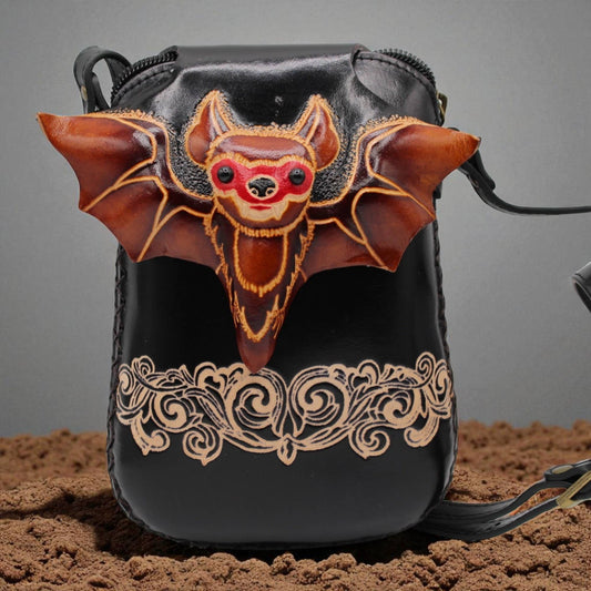 Genuine Leather Bat Purse Cross-Body Handbag Phone Pouch