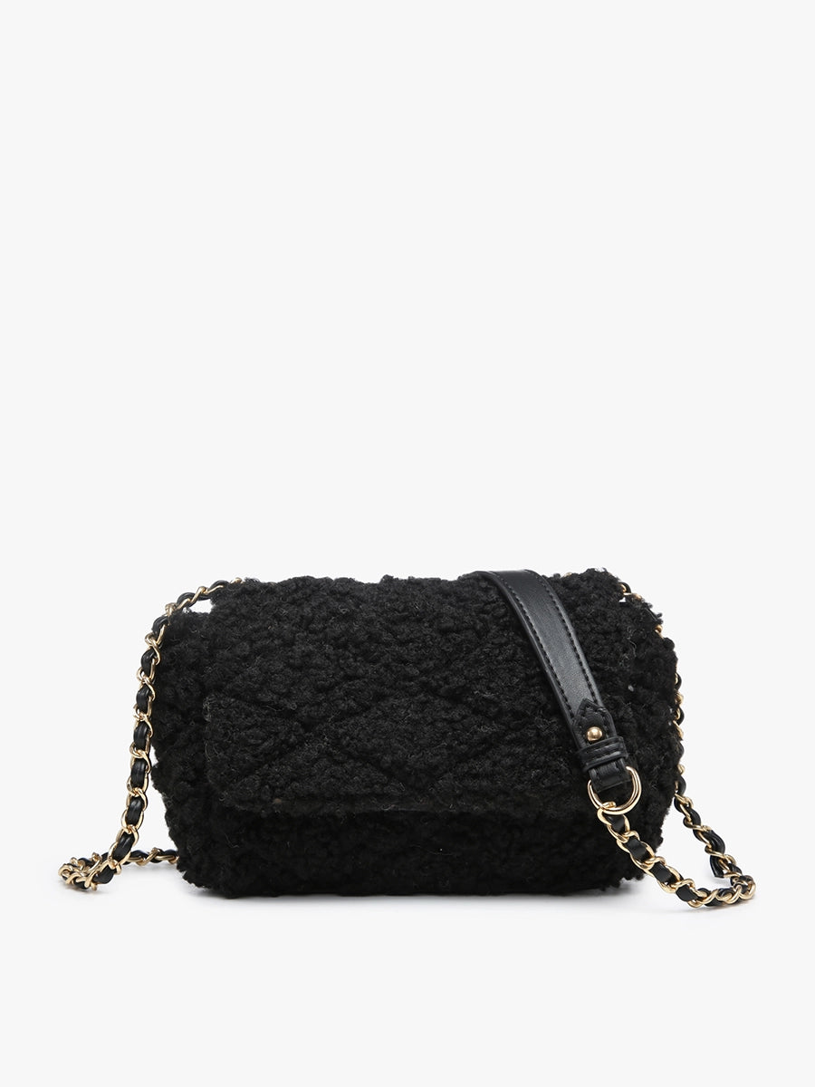Sofia Sherpa Crossbody w/ Chain Strap-Black