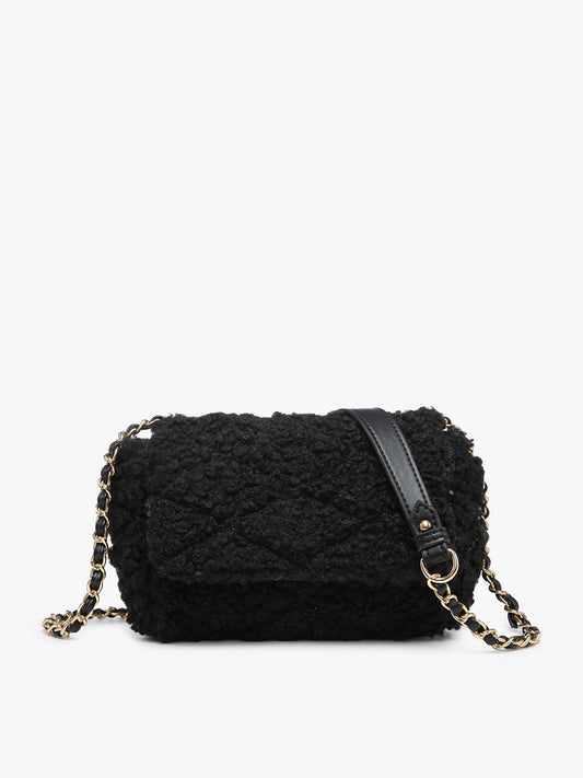 Sofia Sherpa Crossbody w/ Chain Strap-Black