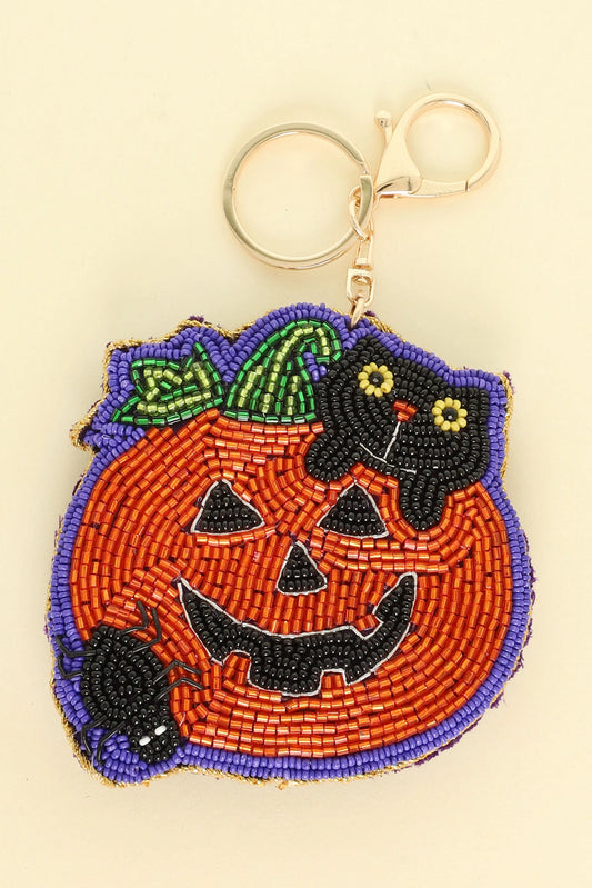 Halloween Itsy Bitsy Spider & Black Cat Pumpkin Keychain