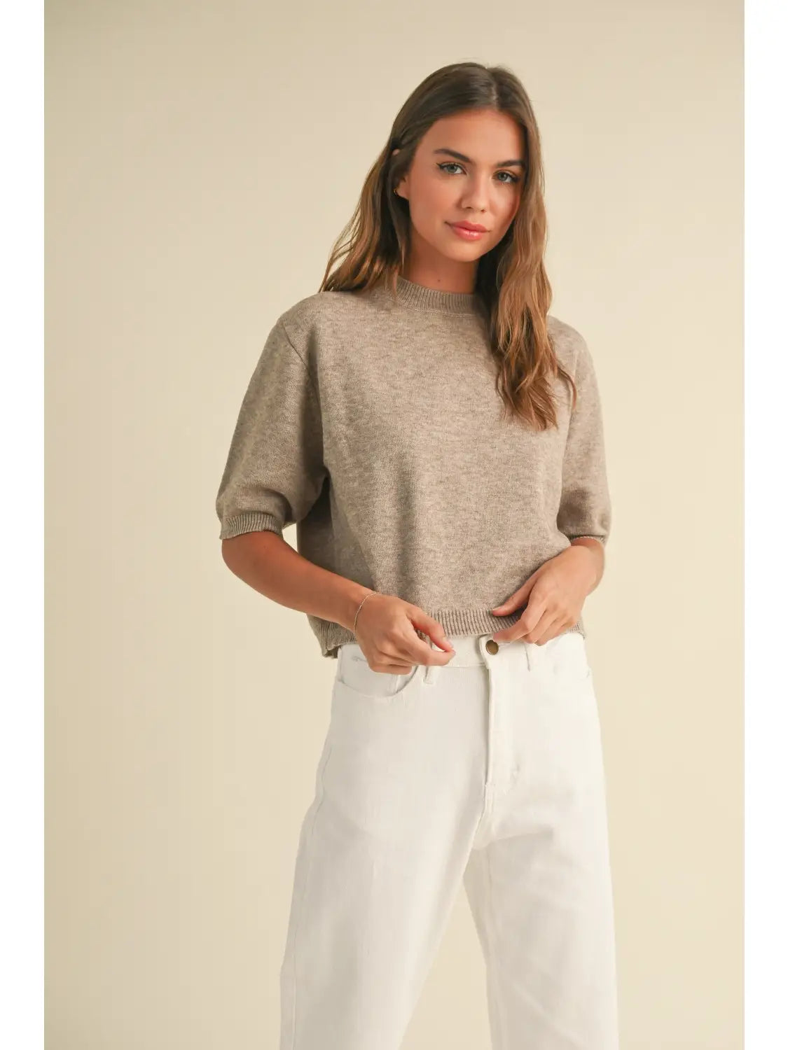 Grace Short Sleeve Sweater Top-Mocha