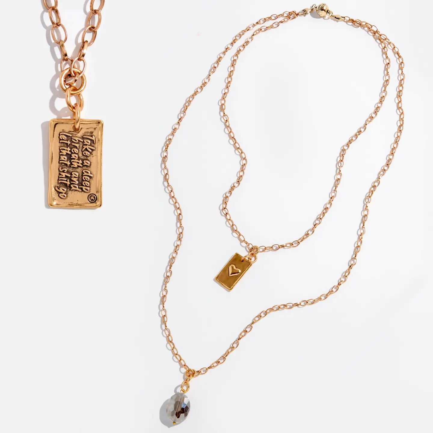 Take A Deep Breath and Let That Shit Go Original Lite Necklace-Gold Smokey Crystal