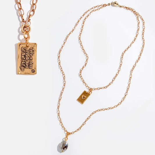 Take A Deep Breath and Let That Shit Go Original Lite Necklace-Gold Smokey Crystal