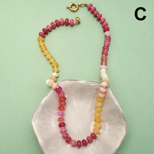 Natural Stone Semi-Precious Glass Mixed Necklace-C