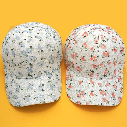 Floral Casual Baseball Cap-Blue or Peach