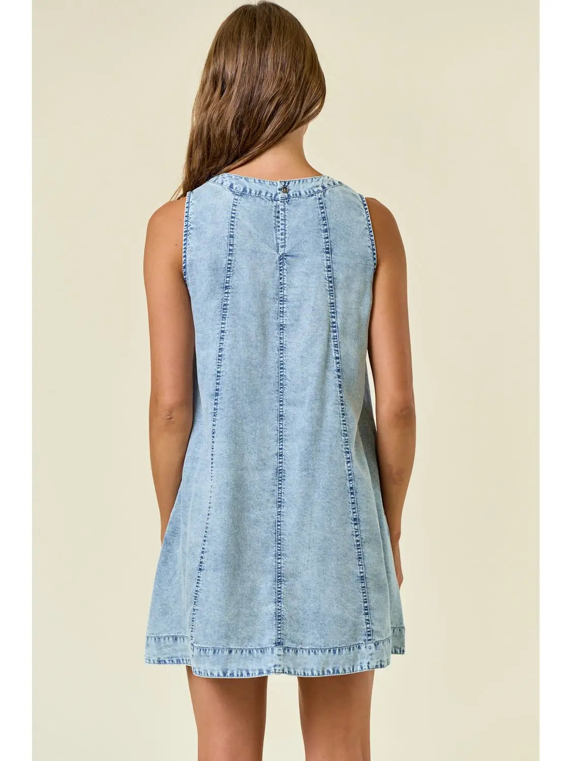 Callum Chambray Round Neckline Sleeveless A-Line Mini Dress