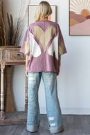 WASHED HEART PATCHWORK SHORT SLEEVE OVERSIZE TEE-DK Lilac