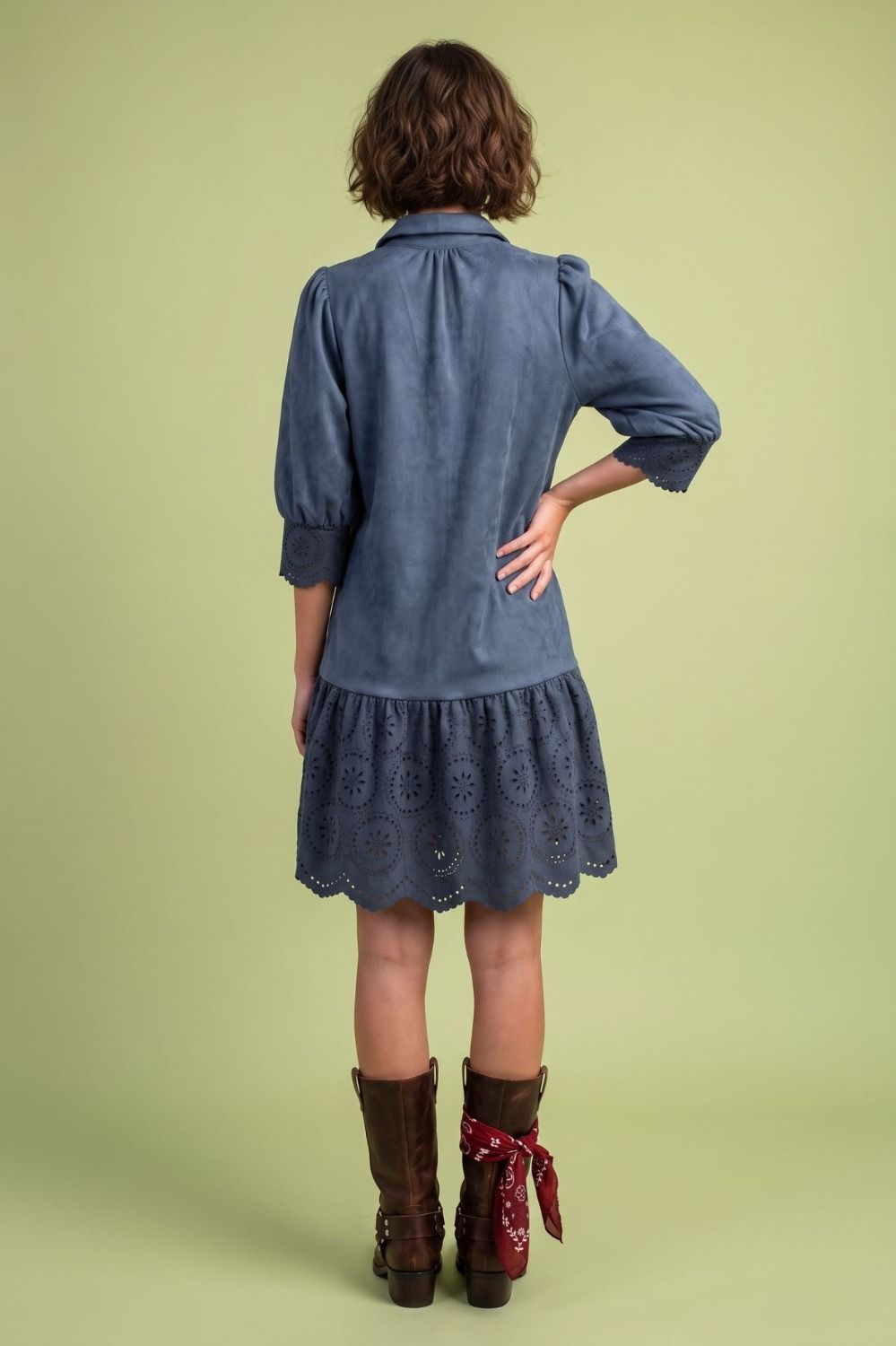Della RUFFLE BOTTOM SUEDE DRESS-Navy